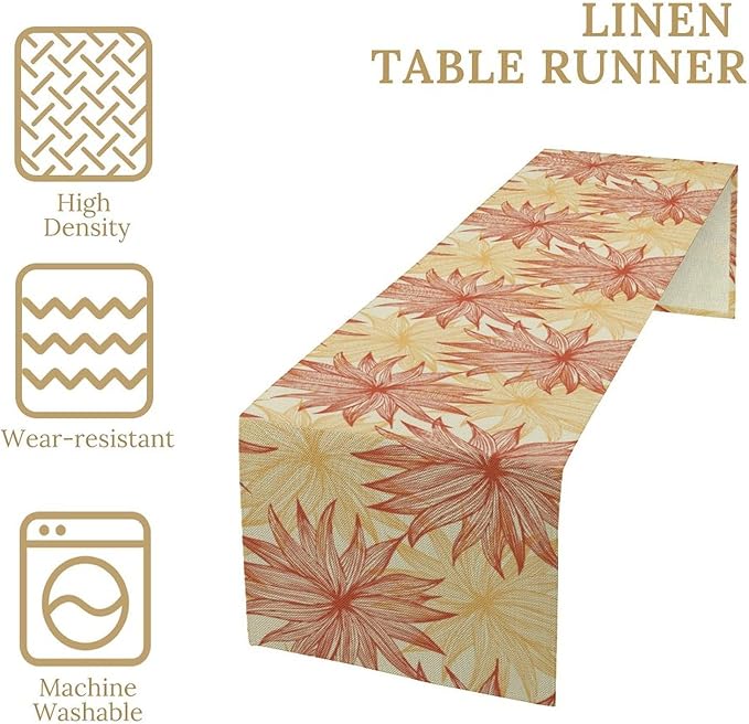 Autumn Chrysanthemum Table Runner, Vintage Modern Geometric Floral Boho Table Runner for Kitchen Dining Bedroom Living Room Table Decor for Indoor Outdoor Home Party, 13x36 Inch