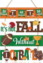 CHDITB It's Not Fall without Football Front Door Sign(15"x12"), Wooden Fall Football Season Decoration Wall Hanging, Vintage Hello Welcome Fall Autumn Home Decor Hanger for Porch Indoor