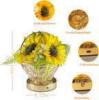 Birthday Gifts for Women, Gift Basket for Mom Sunflower Cordless Table Lamp,3 Color Crystal Lamps Touch Bedside Lamps Infinitely Dimming with USB Charge Small Night Light for Bedroom