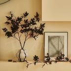 Fudios Halloween Black Branch Lights with Maple Leaves 120LED 32IN Battery Operated Thanksgiving Indoor Artificial Lighted Twig Branches with Timer Warm White and Orange Lights