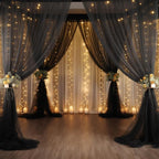 20x10 Black Tulle Backdrop Curtains for Parties, Sheer Backdrop Curtain Wedding Photo Background Drapes for Baby Shower Photography Birthday Party
