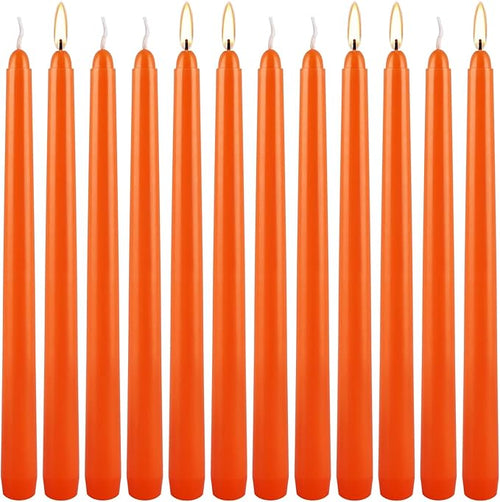 12-Pack Orange Taper Candles - 10 Inch Unscented Dripless Candlesticks, Long Burning for Halloween, Thanksgiving, Fall Decor & Dinner Parties