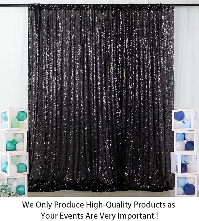 ShinyBeauty Black Sequin Backdrop Curtains 2 Panels Sequin Bakdrop 4x8FT Shimmer Backdrop for Photograph Wedding Backdrop Drapes Black Glitter Backdrop Curtain