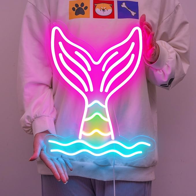 Mermaid Tail Neon Sign Dimmable Mermaid Neon Signs for Wall Decor, USB Powered Bright LED Mermaid Lamps for Girls Bedroom, Birthday Christmas Decor, Perfect Gifts for Girls(15.7*12.6inches)
