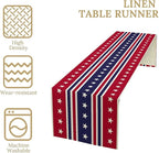 4th of July Table Runner, USA Flag Stars Stripes American Independence Day Red Blue White Stars Lines Print Table Cover for Farmhouse Kitchen Indoor Outdoor Home Party, 13x36inch