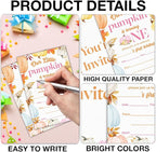 Pumpkins First Birthday Party Invitations for Baby Girl Little Pumpkin 1st Birthday Party Fill in Invites Cards With Envelopes (20 Count), Double Sided Design