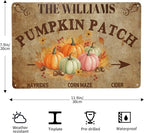 Personalized Halloween Farm Fresh Pumpkin Metal Sign Fall Decor with Family Name Text Custom Pumpkin Patch Farm Signs for Fall Thanksgiving Garden Farmhouse Wall Decoration