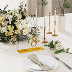 Arch Wedding Table Numbers 1-10 with Stands, Elegant Gold Number 5.5 x 7” Arch Acrylic Signs with Holders, Clear Acrylic Table Numbers for Wedding Reception, Anniversary, Party, Events