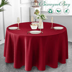 Biscaynebay Textured Fabric Round Christmas Table Cloths 108", Red Water Resistant Folding Table Covers for Dining, Kitchen, Wedding and Parties etc. Machine Washable