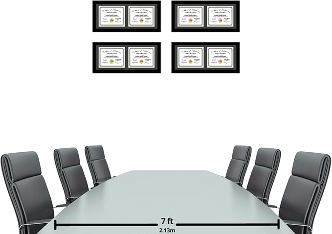 Creative Picture Frames 8X18Bk-B Black Horizontal Double Diploma Frame With 2 Opening Black Matting | Holds 2-6X8-Inch Documents With Installed Wall Hanger