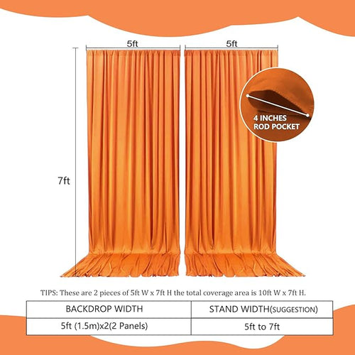 2 Panels Orange Backdrop Curtain, 10 x 7 Feet Background Curtains for Parties, Weddings, Baby Showers, Bachelorette Halloween, Christmas Birthday Party Photoshoot Backdrop Curtains Decorations