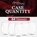 Smarty Had A Party 16 oz Clear Stemless Plastic Wine Glasses, Unbreakable Disposable Drinkware for Weddings, Parties, and Events, Bulk Set (64 Count)