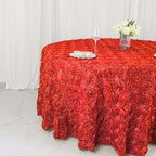 Efavormart 120" Wholesale Round Table Cover RED Grandiose Rosette 3D Satin Tablecloth for Wedding Party Event Decoration