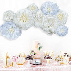 White Paper Flower Pom Poms Wall Decorations for Birthdays, Bridal, Baby Showers, Weddings, Outdoor Decor, Tea Parties, Engagement