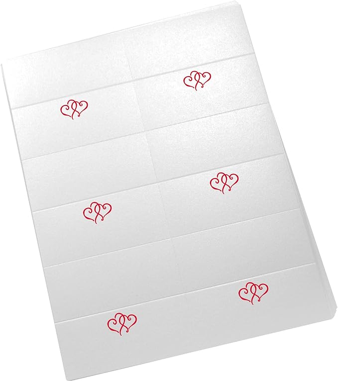 Linked Hearts Printable Place Cards, Ruby Red (Choose Color), Set of 60 (10 Sheets), Laser & Inkjet Printers - Wedding, Party, Dinner, and Special Events - Made in the USA