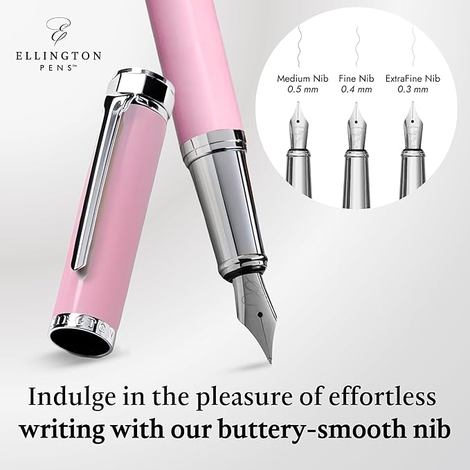 Ellington Pens Luxury Fountain Pen Set- Fountain Pens for Writing - Smooth Fine Nib - Includes Refillable Ink Converter, 3 Ink Cartridges [Black & Blue], Gift Box - Elegant Calligraphy