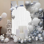 White Foil Fringe Curtain 3.3×8.3FT 6 Packs, Metallic Tinsel Curtains Party Streamers for Birthday Graduation Baby Shower Decoration (6pcs,3.3FT×8.3FT, White)