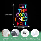 Let The Good Times Roll Neon Sign Good Times Sign Neon Light for Wedding Decor Colorful Words Led Light Sign for Bedroom Bar Party Wall Decor Dimmable 16.5 * 10.6 In Neon Sign