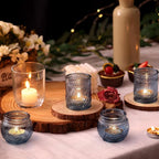 DARJEN 24 Pcs Blue Vintage Candle Holders - Bulk Glass Holders for Party & Wedding Decoration