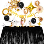 4 Pack 29x108 Inch Metallic Foil Fringe Tinsel Table Skirts for Rectangle Tables Streamer Curtains Backdrop for Halloween, Birthday, Parade Floats, Christmas Party Supplies(Black)
