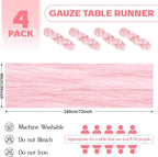 Aktor 4 Pack Pink Table Runner Boho Cheesecloth Table Runner Semi Sheer Gauze Fabric Runners for Wedding Birthday Baby Shower Party Boho Table Decoration（Pink）
