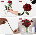 Tifuly 12pcs Red Roses Artificial Flowers,Realistic Long Stem Fake Silk Roses Bouquet for Party Home Wedding Centerpiece Office DIY Decor（Burgundy）