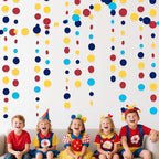 Red Blue Yellow Party Decorations Circle Dots Garland Hanging Paper Polka Dot Streamer for Carnival Circus Clown Fiesta Festivals Birthday Wedding Bridal Shower Wedding Baby Shower Party Supplies