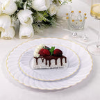 U-QE 60 Pcs White Plastic Plates with Gold Trim – Scalloped Plastic Plates Heavy Duty - Include 30 10.25" Dinner & 30 7.25" Dessert Plate – Perfect for Weddings, Bridal Showers and Party