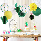 Cactus Party Decorations, Hawaiian Party Supplies Tropical Hanging Paper Lanterns Cactus Honeycomb Tissue Paper Fans for Llama Birthday Luau Party Decorations (Green)