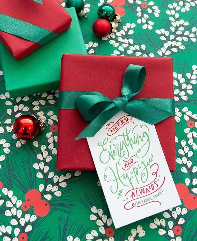 Personalized Gift Tags, Thank You Tags for Wedding Birthday Business Party Favors, Custom Hang Tags with Your Text and String, 2 X 3.75 Inch (Wreath Pattern 1)
