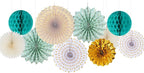 Teal-Gold Sage Green Party-Decoration - 33pcs Kits Tissue Pom Poms Honeycomb,Banner,Streamers Tassel Garland,Paper Lantern Fans,Wedding Engagement Bachelorette Birthday Baby Bridal Shower Decor Hugtmr