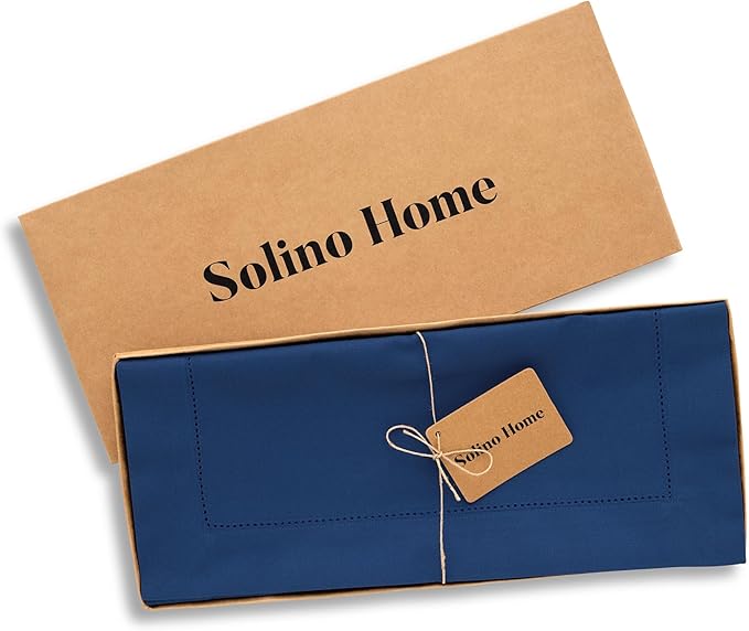 Solino Home Cotton Linen Table Runner 36 Inches - Lapis Blue Hemstitch Table Runner 14 x 36 Inch Ideal for Dresser and Coffee Tables - Fall, Autumn, Halloween