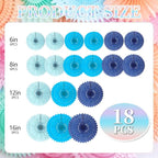 18 Pcs Blue Kit Hanging Honeycomb Paper Fans, Round Paper Fan Decorations for Weddings, Birthdays, Bachelorette, Photo Booth Backdrops, Baby Shower, Anniversary Events Party Supplies