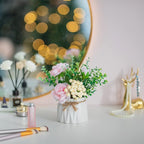 BLOSMON Table Decor Artificial Flowers Vase 7 Inch Small Fake Pink Flower Arrangement 2pcs for Tables Centerpieces Kitchen Dining Room Decorations Faux Flower in Vase Coffee Table Silk Roses