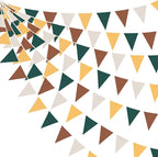 32Ft Green Brown Woodland Party Decorations Fabric Triangle Banner Flag Pennant Bunting Garland for Jungle Safari Animal Zoo Themed Wild Forest Baby Shower Camper Fall Wedding Birthday Decor Supplies