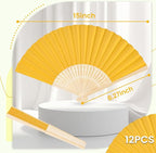 JOHOUSE 12 Pcs Foldable Hand Fan, 8.3 Inch Yellow Paper Fans for Lemon Party Decorations, Wedding, Baby Shower DIY Crafts Photography Props