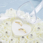 AUEAR, White Wedding Ring Holder Pillow Heart Shape Lace Rose Flower Rhinestone Crystal Box for Ceremony