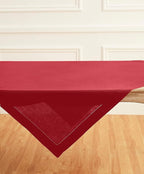 Solino Home Red Linen Tablecloth 52 x 52 Inch - 100% Pure Linen Square Table Throw - Classic Hemstitch, Machine Washable Table Cloth for Christmas
