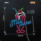 Milk Shakes Neon Signs Ice Cream Neon Light Milk Tea LED Neon Light Milk USB Powered Dimmable(12.6x14.8 Inch)