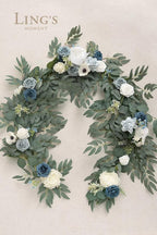 Ling's Moment Flower Garland - 6FT Eucalyptus & Rose - Sweetheart Table Decor for Wedding Reception, Artificial Arch Floral Garland for Mantle, Christmas, Beach Decoration, Dusty Blue & White