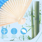 JOHOUSE 12Pcs Blue Paper Folding Hand Fans, 8.3 Inch Handheld Portable Decorative Fans for Wedding, Outdoor Party Favors, Baby Shower Decorations DIY Crafts Photography Prop
