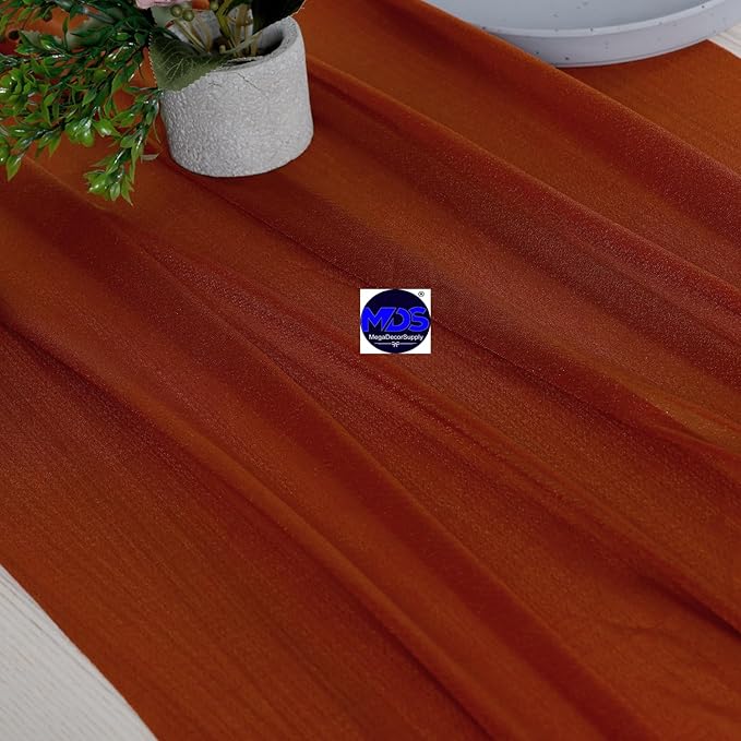 MDS Halloween Chiffon Table Runner - 25 Pack, 29 x 170 Inches, 14ft Each - Sheer Spooky Table Runners for Haunted House Parties, Trick-or-Treat Tables, Witchy Décor, Wedding & Events - Terracotta