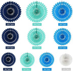 BEISHIDA Blue White Hanging Honeycomb Round Paper Fans Decoration Kit for Baby Boy Shower 1st Birthday Navy Ocean Wedding Under The Sea Theme Photo Booth Backdrops Paper Party Supplies（11packs）