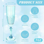 Plastic Champagne Flutes, 12PCS Light Cyan Wine Glasses Goblets Cups Reusable Flute, for Weddings Bachelor Parties Toasting and Events(12, Light Cyan)