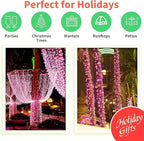 LAMPHOME 33ft Valentine's Day String Lights, Christmas Decorative Mini Lights, 100 LED Pink Fairy Starry String Lights Plug in, 11 Lighting Modes for Valentines Day Tree Decorations (Pink)