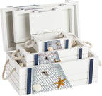 Juvale Nautical Wooden Jewelry Box Set - Jewelry Storage & Nautical Decor Boxes with Lids - Coastal Decor Table Centerpiece