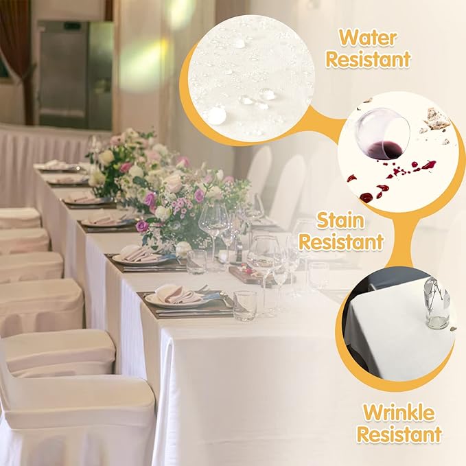 BRILLMAX 6 Pack Ivory Tablecloths for 6 Foot Rectangle Tables 90 x 132 Inch - 6ft Rectangular Bulk Linen Polyester Fabric Washable Cloth Cover for Wedding Reception Banquet Birthday Party