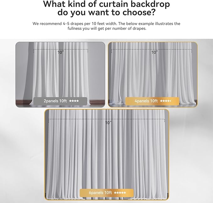 Ledido 10×8ft Tulle Backdrop Curtains with Lights String - 300LED Fairy Lights Sheer Curtain Backdrop for Weddings Baby Shower and Birthday Party Decorations(4 Panels 5×8ft)