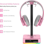 KAFRI RGB Headphone Stand with USB Charger Desk Gaming Headset Holder Hanger Rack with 3 USB Charging Port and 2 Outlet - Suitable for Gamer Desktop Table Game Earphone Accessories Girlfriend Gift