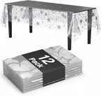 Exquisite Clear Silver Star Tablecloth Plastic 12-Pack Disposable Rectangle Tablecloths 54" x 108" Silver Star Table Cloths Rectangle Table Covers Plastic Tablecloth for Party Decorations